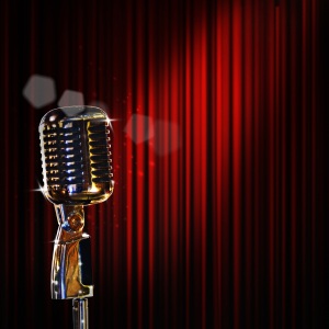 retro microphone and red curtain